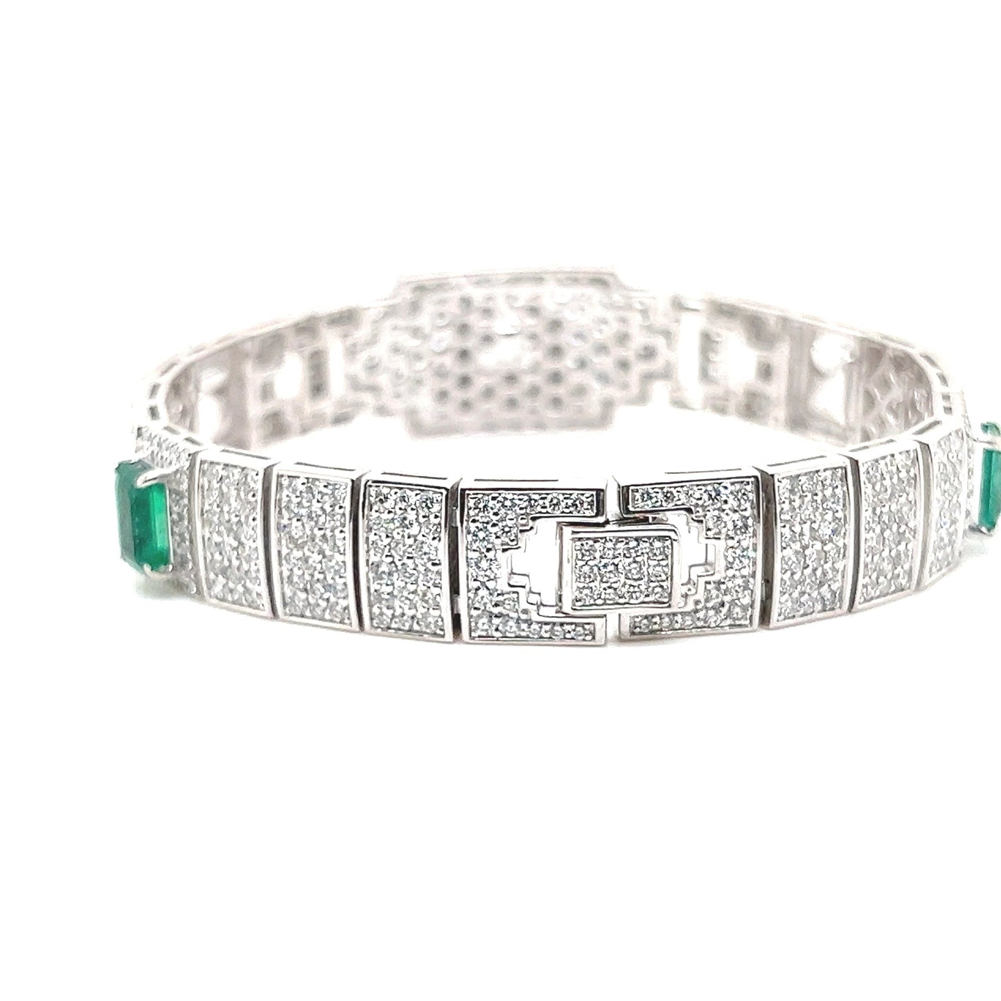 Natural Emerald and Diamond Cocktail Bracelet in Platinum