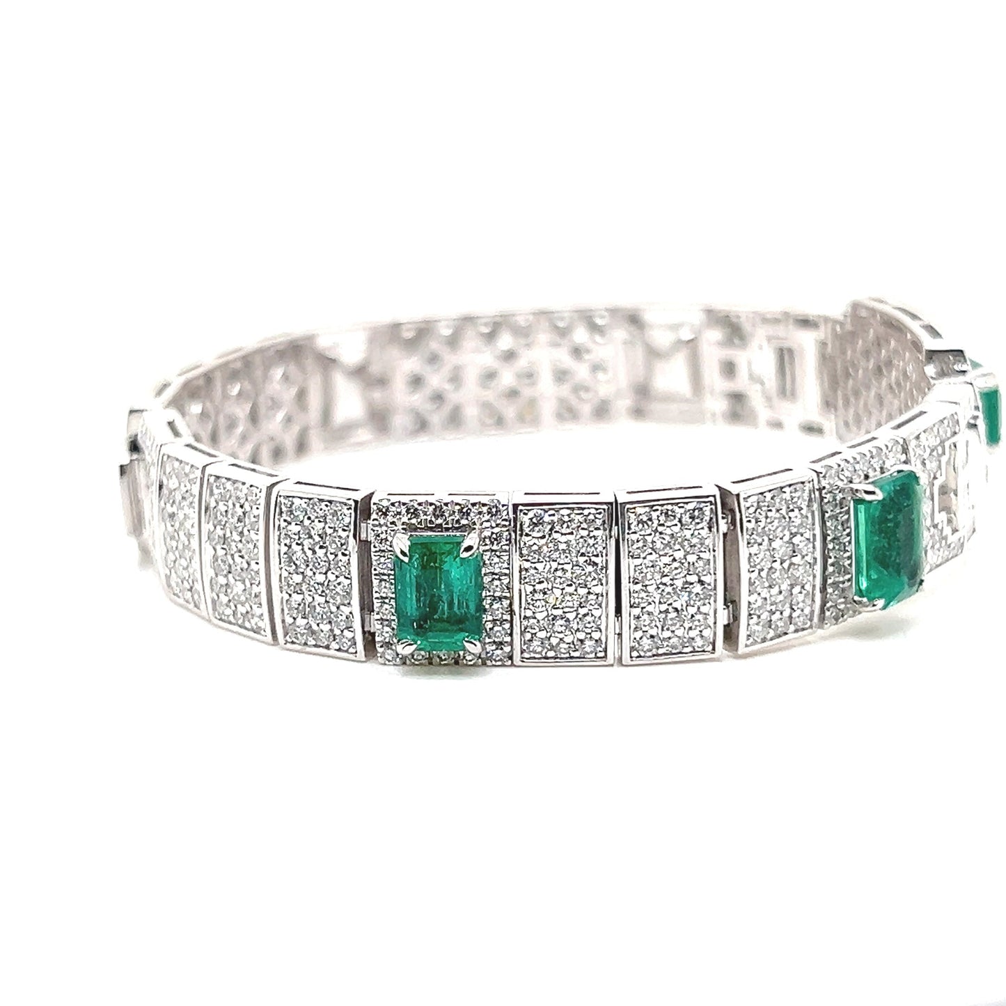Natural Emerald and Diamond Cocktail Bracelet in Platinum