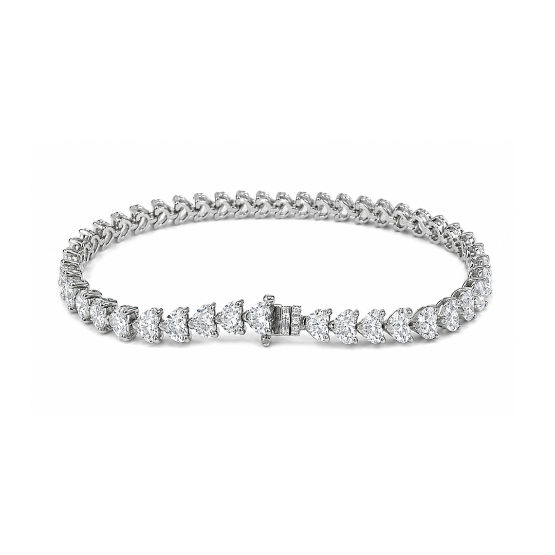 10.15 ct.t.w. Natural Diamond Heart Shaped Tennis Bracelet, in White Gold