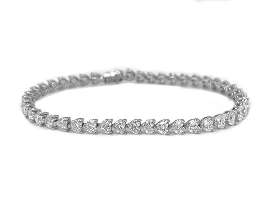 Natural Mined Diamond Heart Shaped Tennis Bracelet White Gold