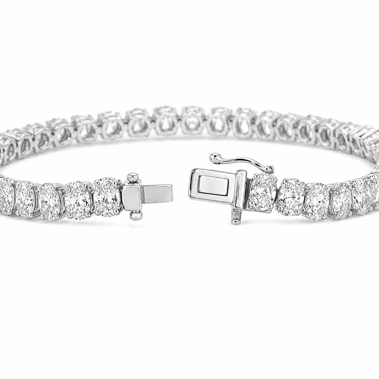 12.26 cttw. Natural Diamond Oval Cut Tennis Bracelet, in White Gold lock