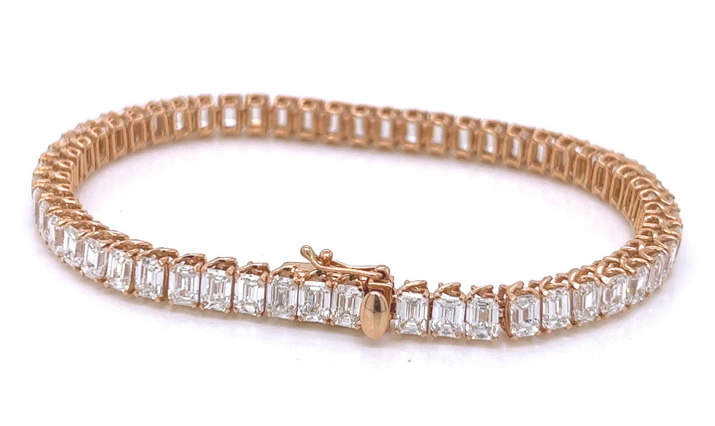 Natural Mined Emerald Cut Diamond Tennis Bracelet Rose Gold