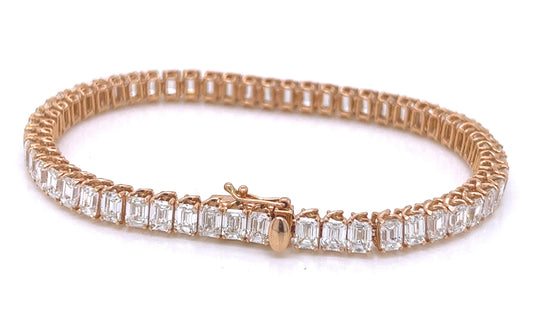 Natural Mined Emerald Cut Diamond Tennis Bracelet Rose Gold