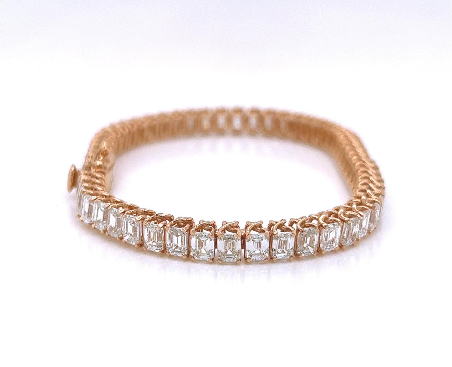 Natural Mined Emerald Cut Diamond Tennis Bracelet Rose Gold