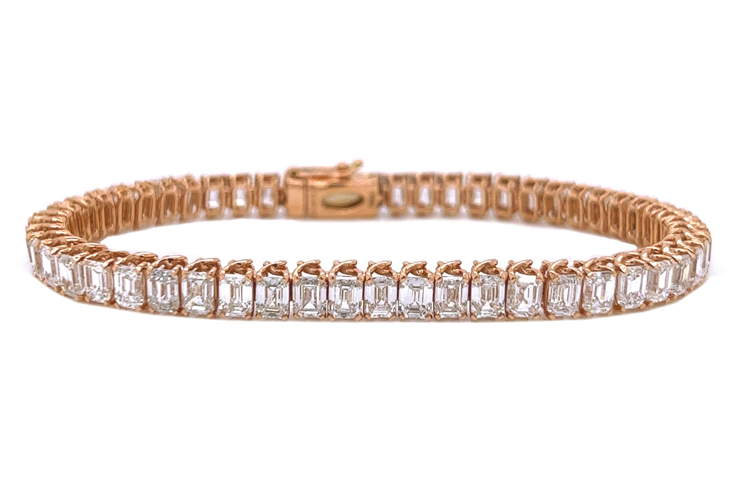 Natural Mined Emerald Cut Diamond Tennis Bracelet Rose Gold