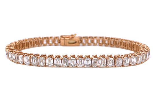 Natural Mined Emerald Cut Diamond Tennis Bracelet Rose Gold