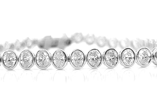 Natural Mined Oval Diamond Bezel Set Tennis Bracelet White Gold