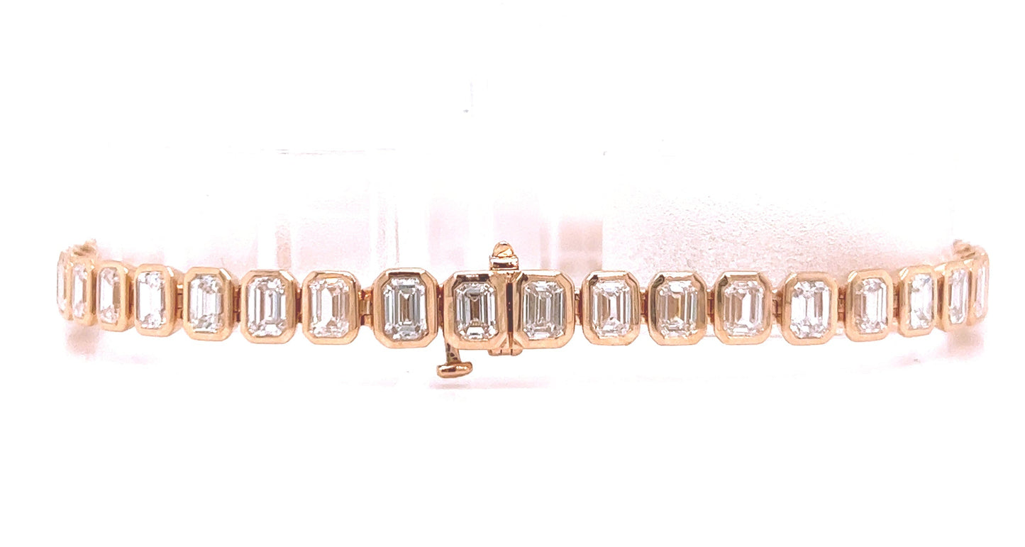 Natural Mined Emerald Cut Diamond Tennis Bracelet Rose Gold