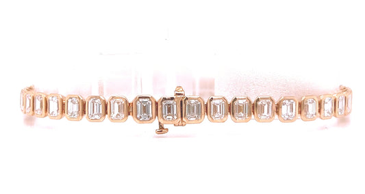 Natural Mined Emerald Cut Diamond Tennis Bracelet Rose Gold