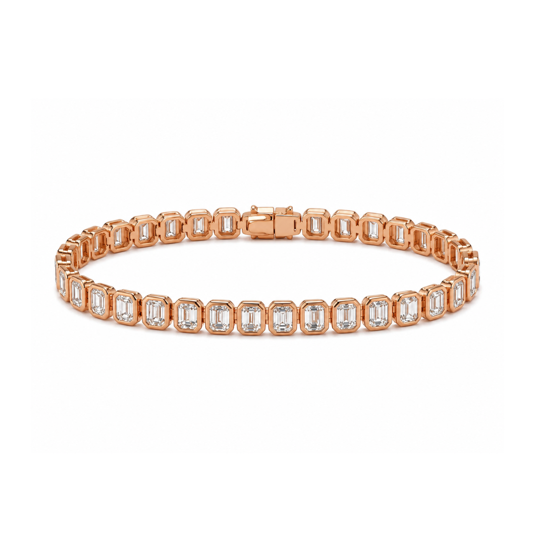 8.08 cttw. Natural Emerald Cut Diamond Tennis Bracelet, in Rose Gold