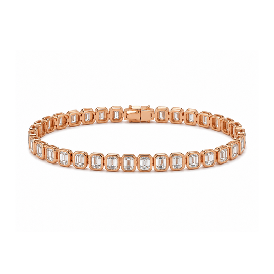 8.08 cttw. Natural Emerald Cut Diamond Tennis Bracelet, in Rose Gold