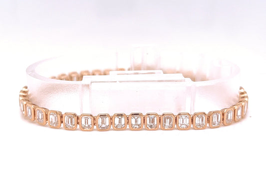 Natural Mined Emerald Cut Diamond Tennis Bracelet Rose Gold