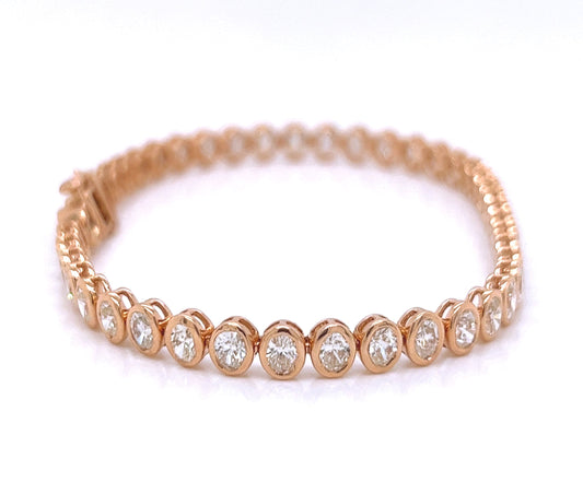 Natural Mined Oval Diamond Bezel Set Tennis Bracelet Rose Gold