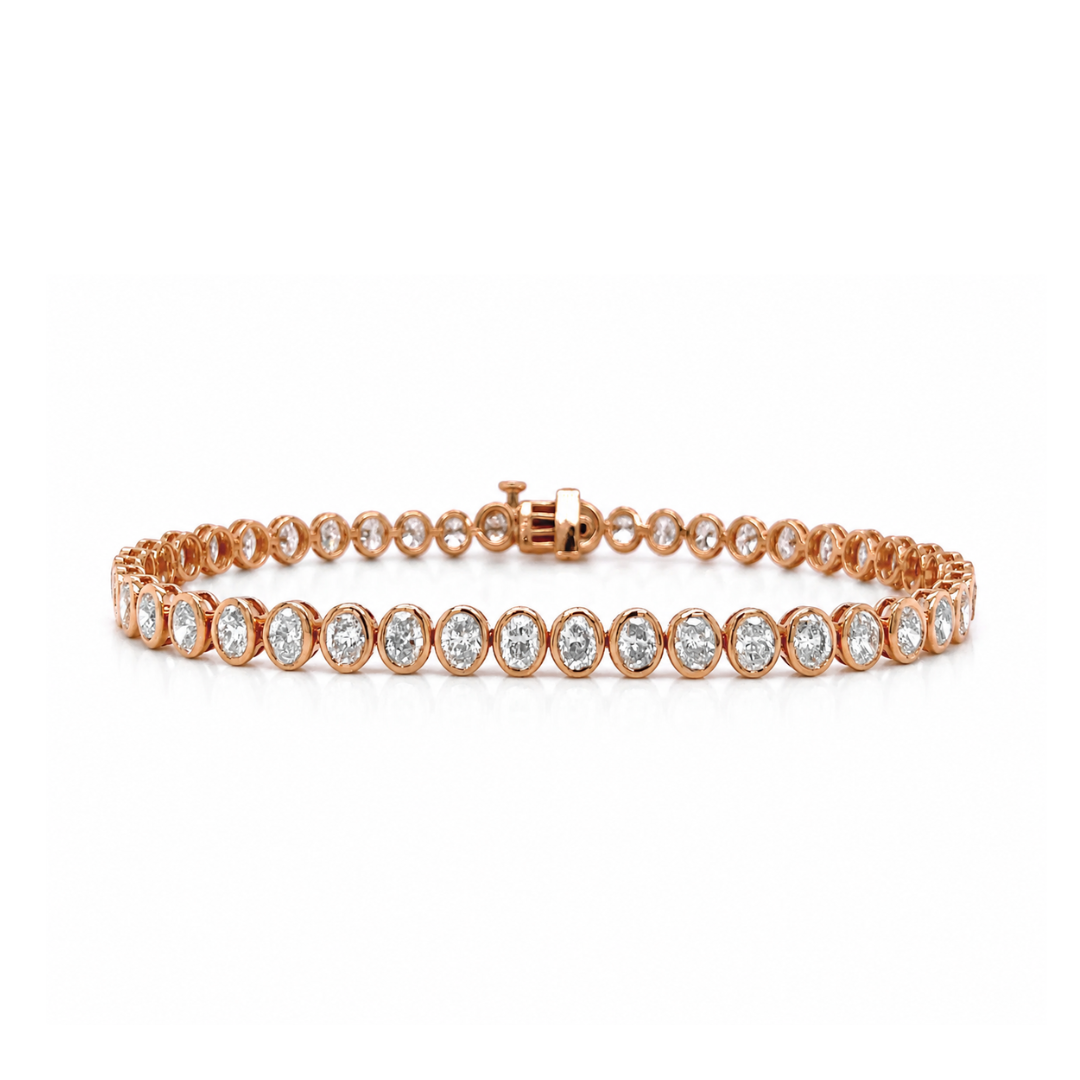  7.55 cttw. Natural Oval Diamond Bezel Set Tennis Bracelet, in Rose Gold