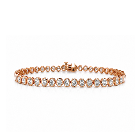  7.55 cttw. Natural Oval Diamond Bezel Set Tennis Bracelet, in Rose Gold