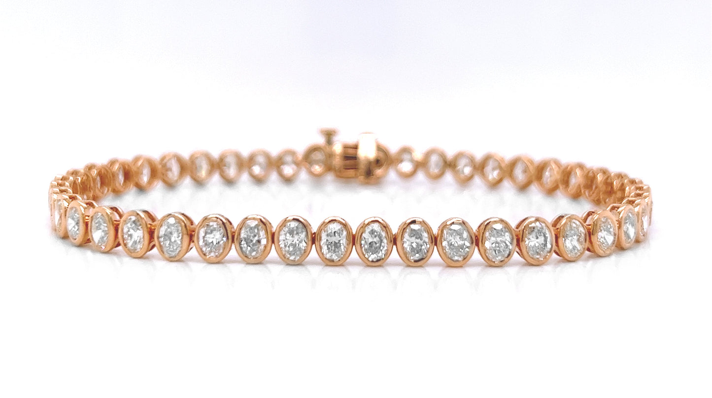 Natural Mined Oval Diamond Bezel Set Tennis Bracelet Rose Gold