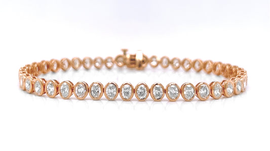 Natural Mined Oval Diamond Bezel Set Tennis Bracelet Rose Gold