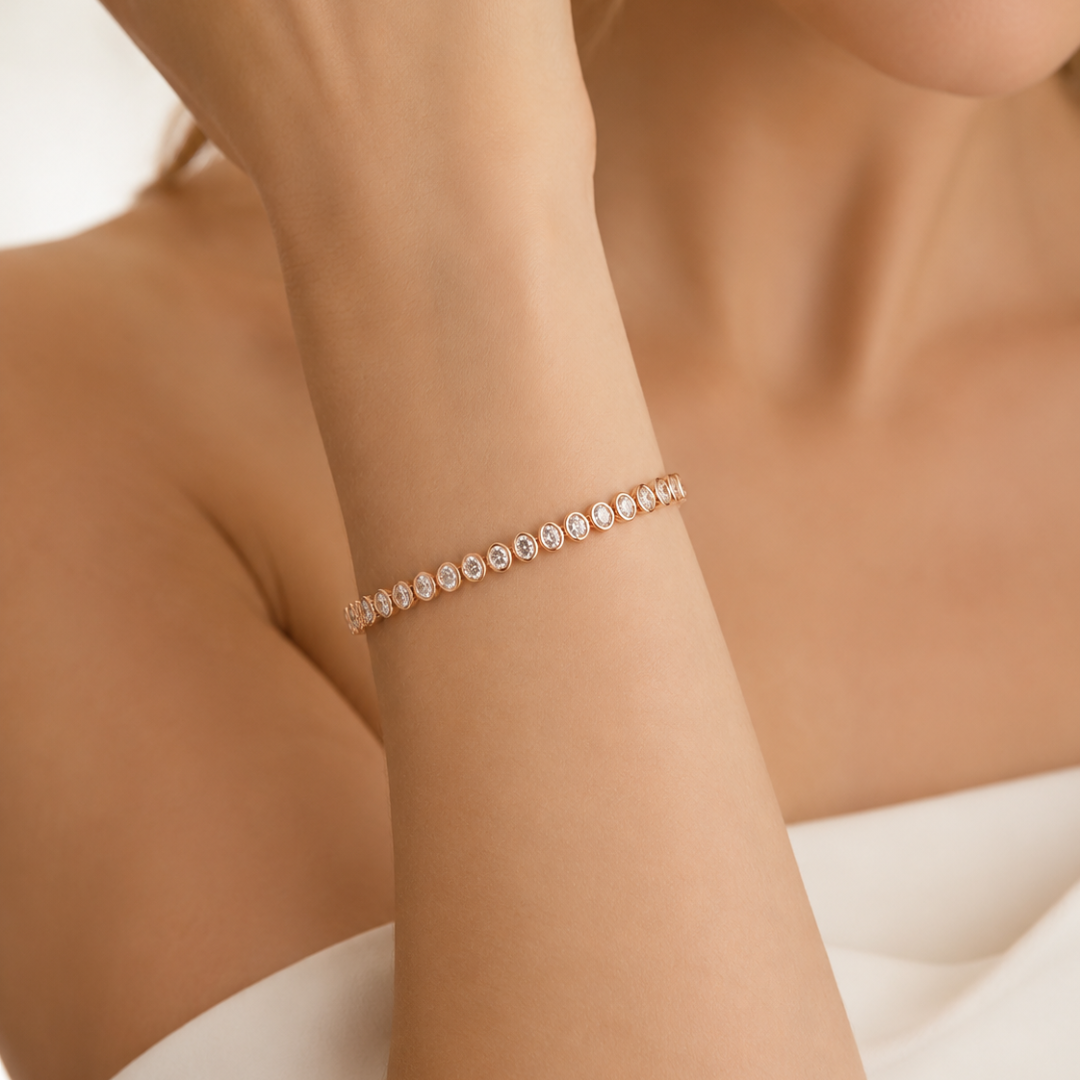  7.55 cttw. Natural Oval Diamond Bezel Set Tennis Bracelet, in Rose Gold model
