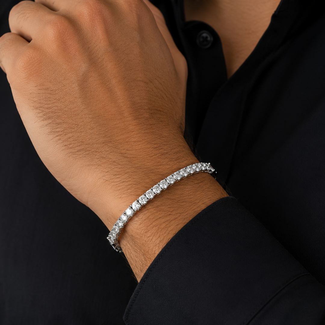 8.88 cttw. Natural Round Diamond Tennis Bracelet, in White Gold on model