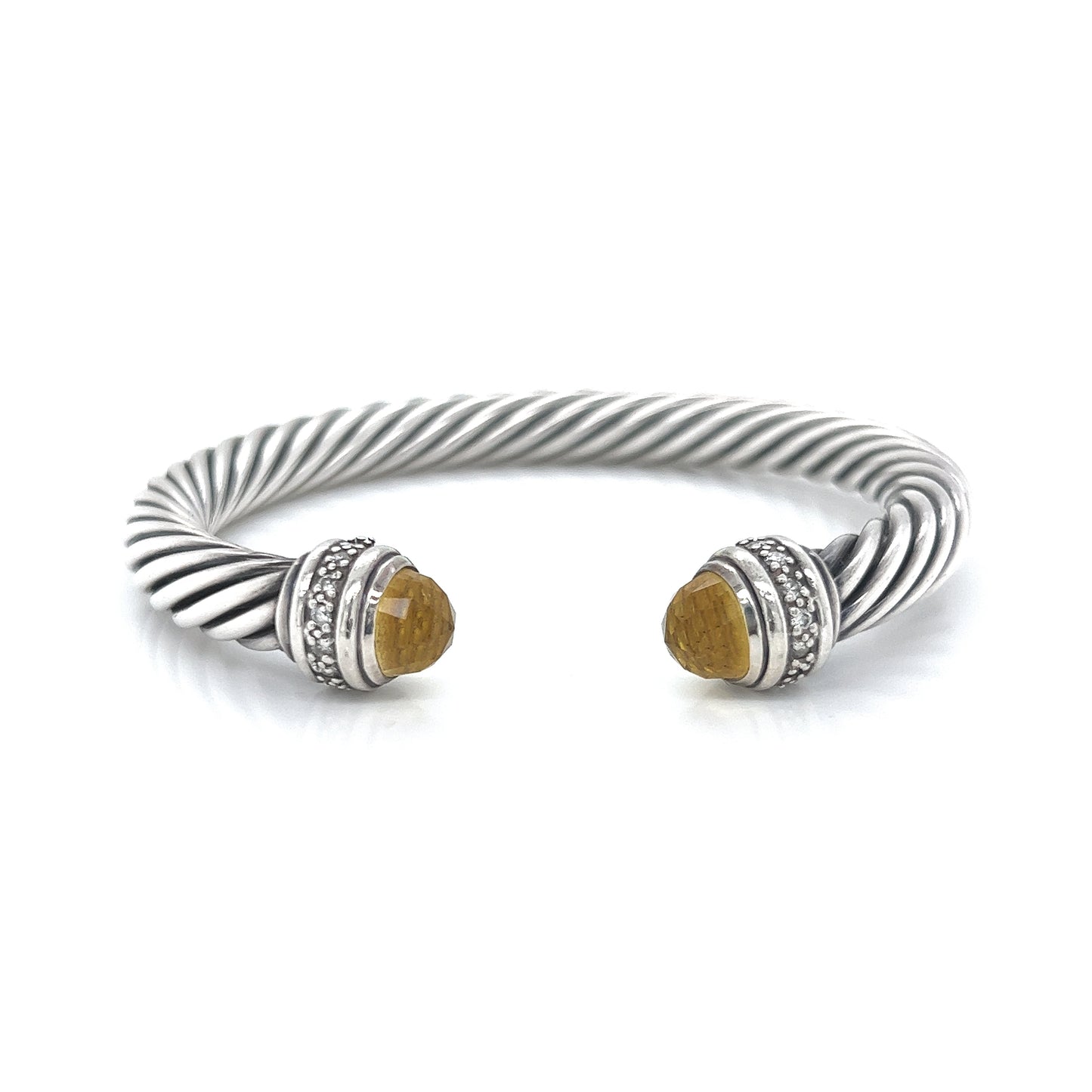 David Yurman Twisted Cable Citrine Diamond Bracelet Sterling Silver