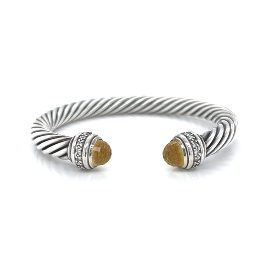 David Yurman Twisted Cable Citrine Diamond Bracelet Sterling Silver