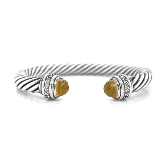 David Yurman Twisted Cable Citrine Diamond Bracelet Sterling Silver - Pre-owned