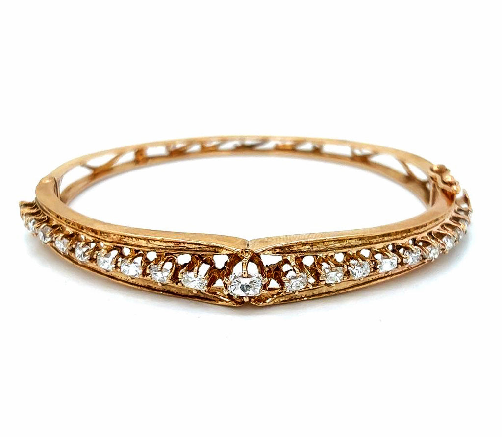 Natural Cushion and Oval Diamond Vintage Bangle, in Yellow Gold - Pre-owned