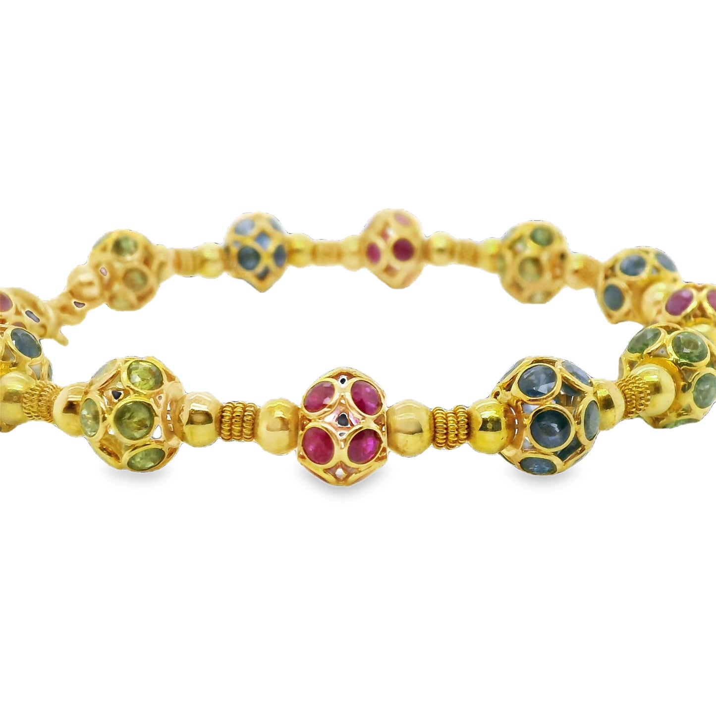 Natural Sapphires & Rubies Art Deco Bracelet, in Yellow Gold