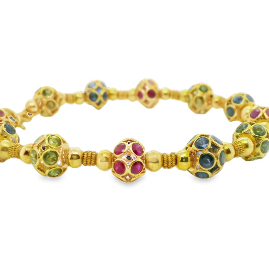 Natural Sapphires & Rubies Art Deco Bracelet, in Yellow Gold