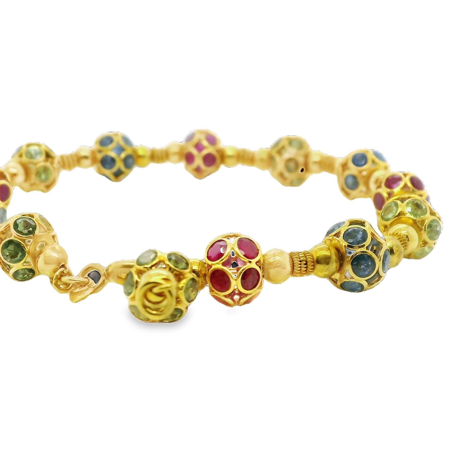 Natural Sapphires & Rubies Art Deco Bracelet, in Yellow Gold