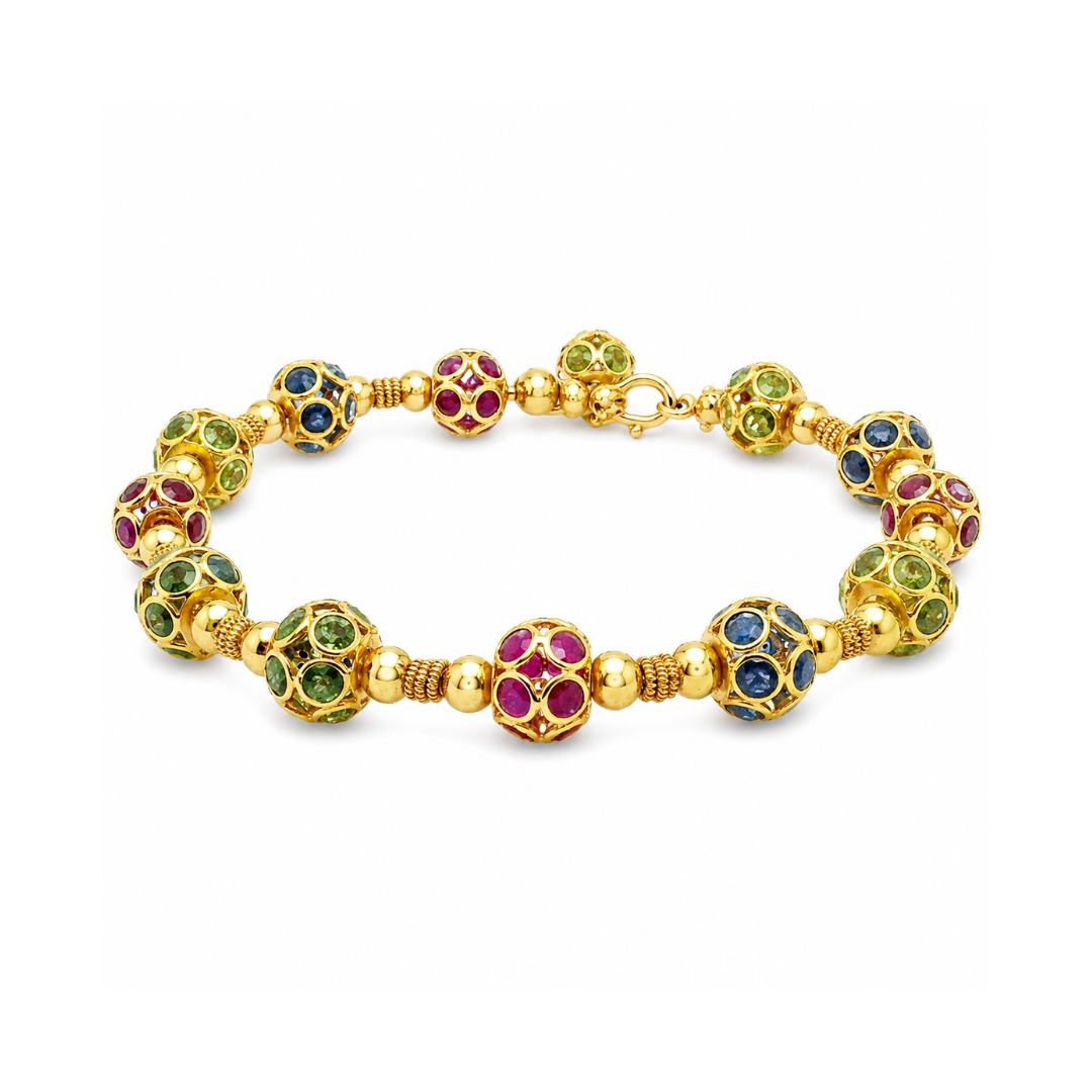 Natural Sapphires & Rubies Art Deco Bracelet, in Yellow Gold