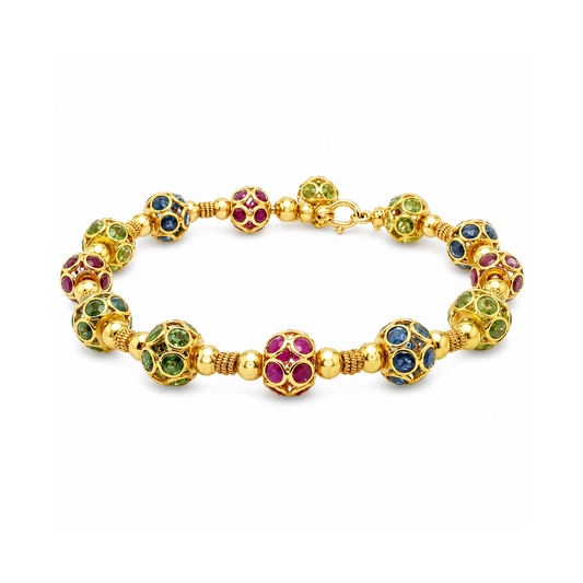 Natural Sapphires & Rubies Art Deco Bracelet, in Yellow Gold