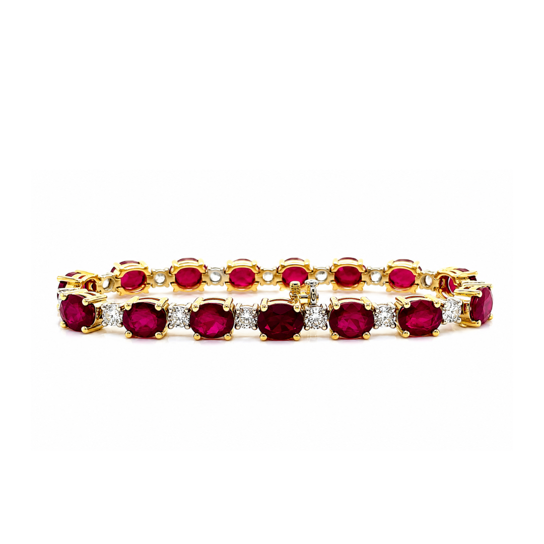 Natural Burma Ruby and Diamond Tennis Bracelet, in Yellow Gold - Pre-owned back