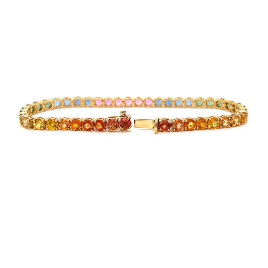 Natural Mined Round Sapphire Multi-Color Rainbow Bracelet Yellow Gold