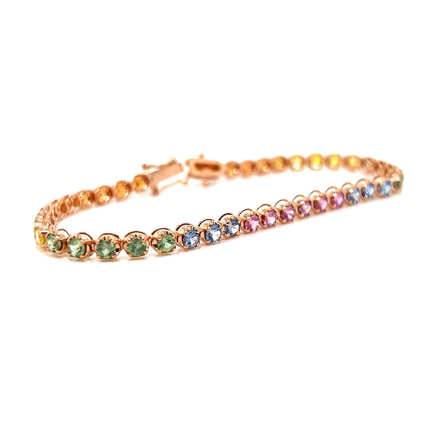 Natural Round Cut Multi-Color Sapphire Rainbow Bracelet, in Rose Gold