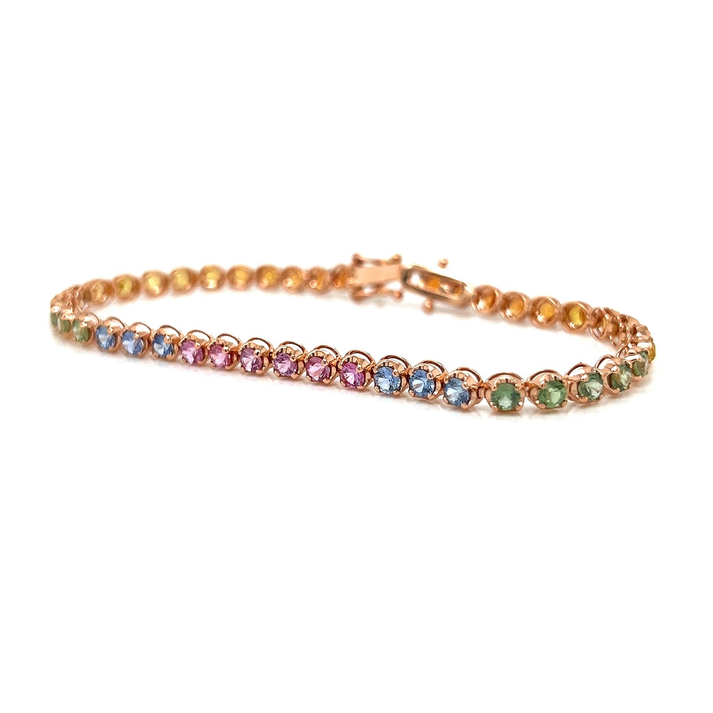Natural Round Cut Multi-Color Sapphire Rainbow Bracelet, in Rose Gold