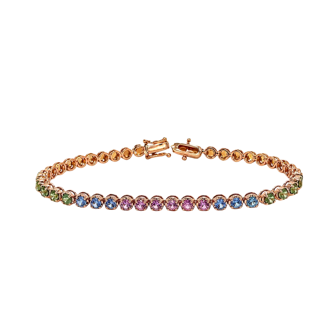 Multi-Color Sapphire Rainbow Bracelet, in Rose Gold 