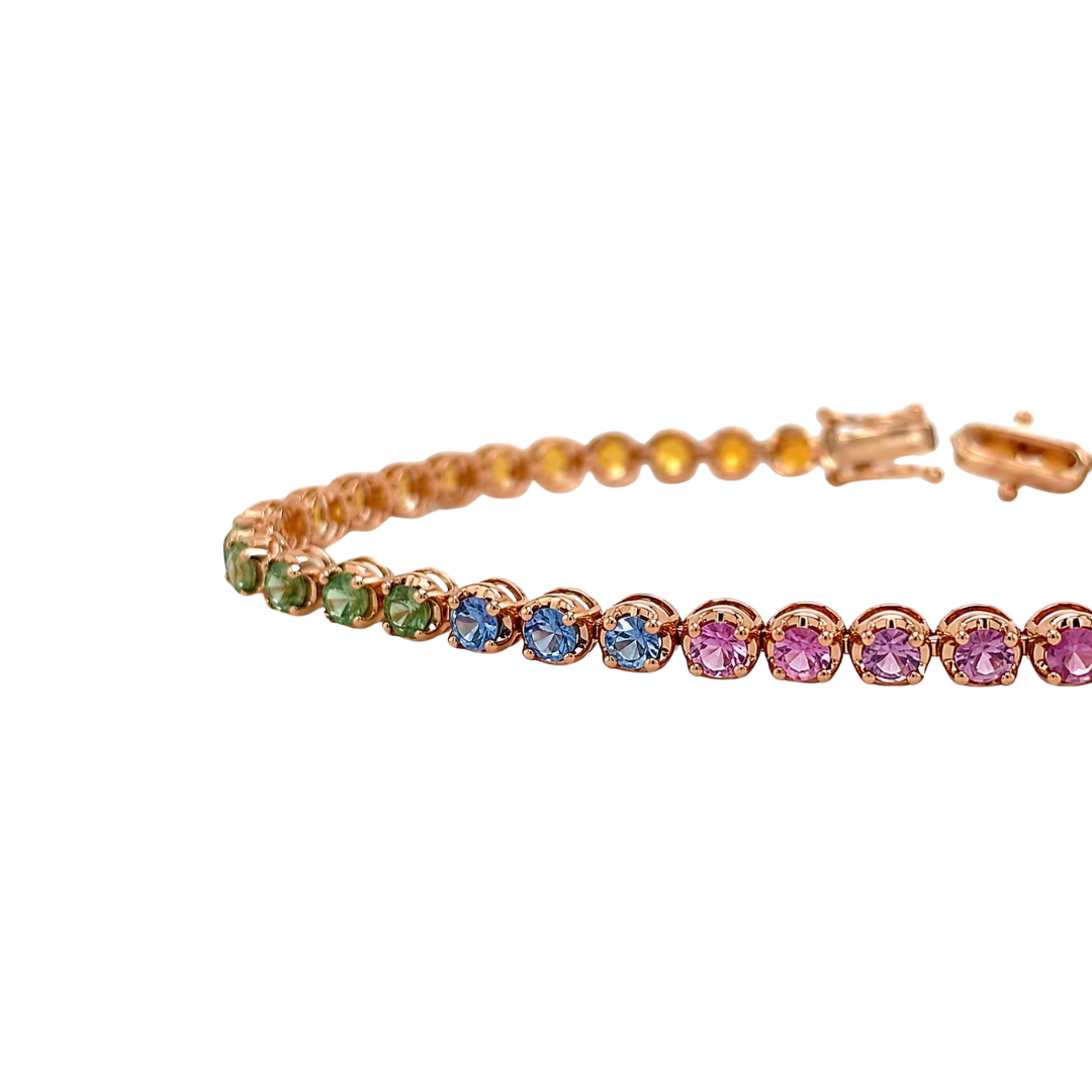 Multicolored gemstone bracelet on a white background