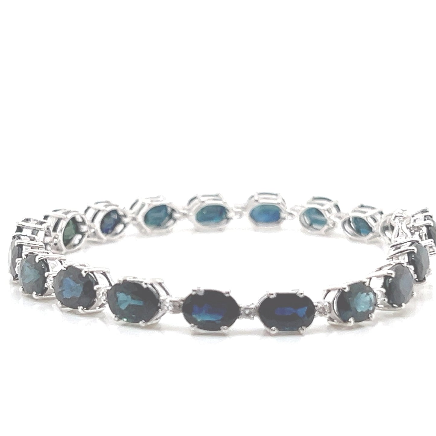 Natural Blue Sapphire and Diamond Tennis Bracelet, in White Gold