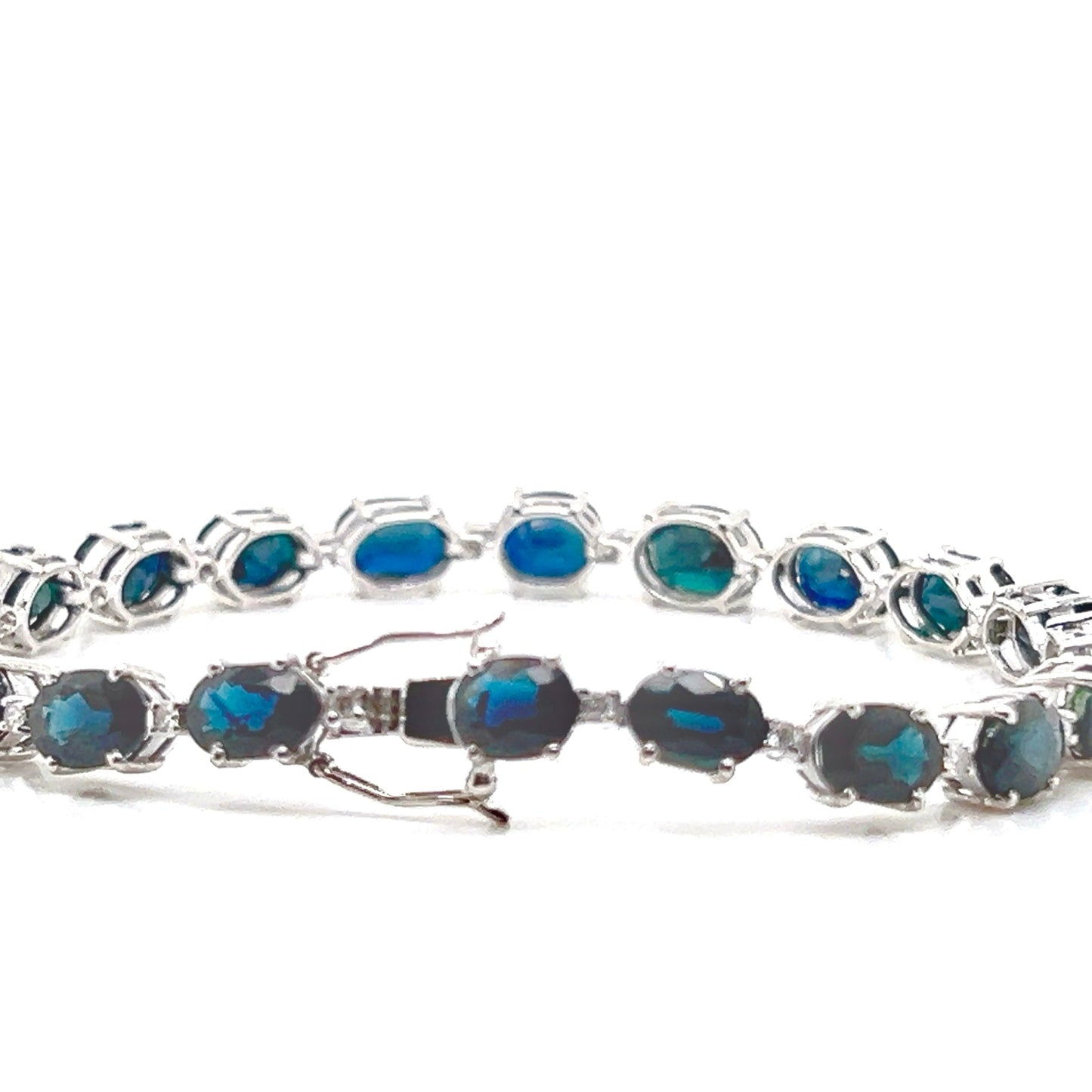 Natural Blue Sapphire and Diamond Tennis Bracelet, in White Gold
