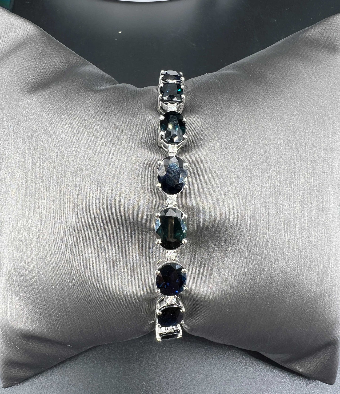 Natural Blue Sapphire and Diamond Tennis Bracelet, in White Gold