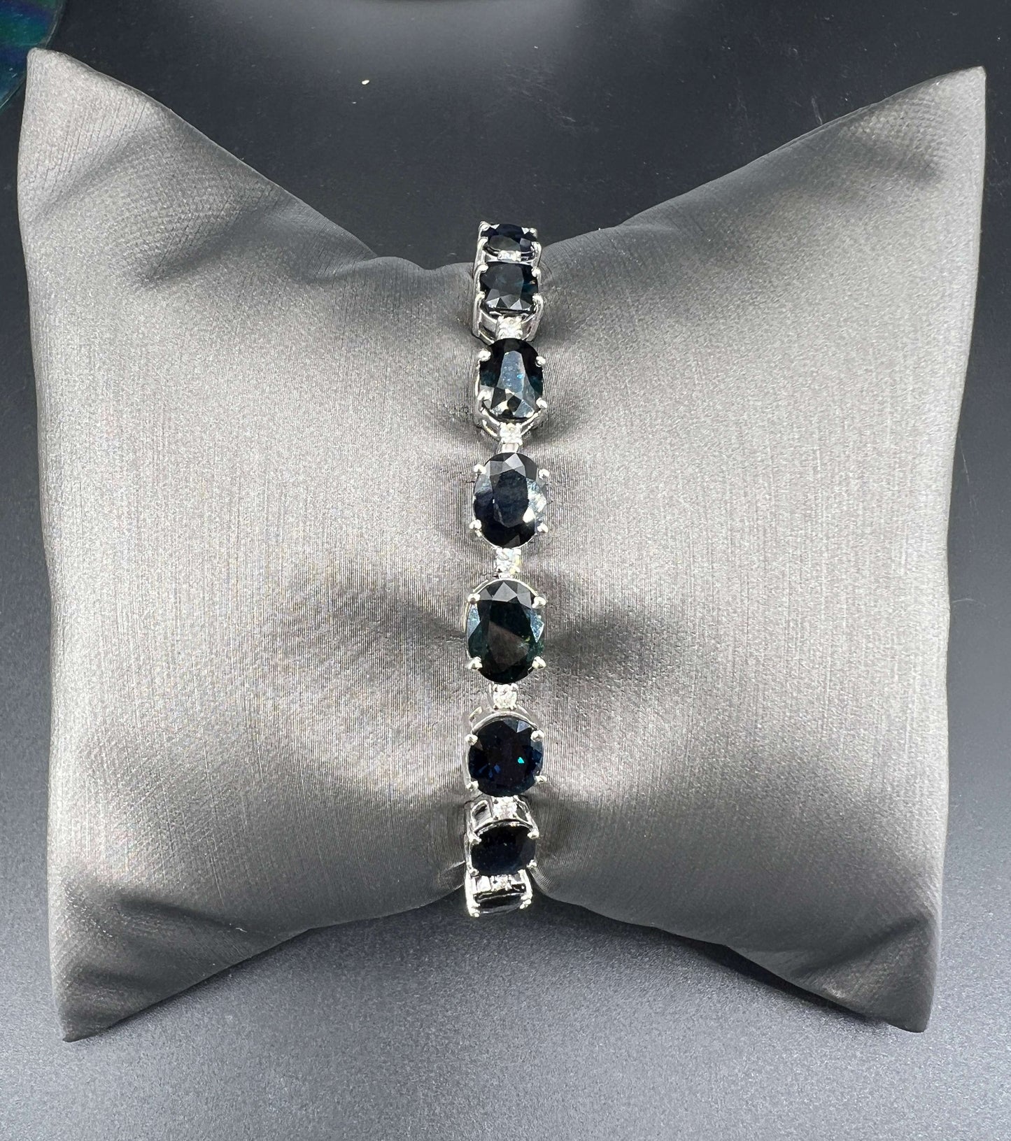 Natural Blue Sapphire and Diamond Tennis Bracelet, in White Gold