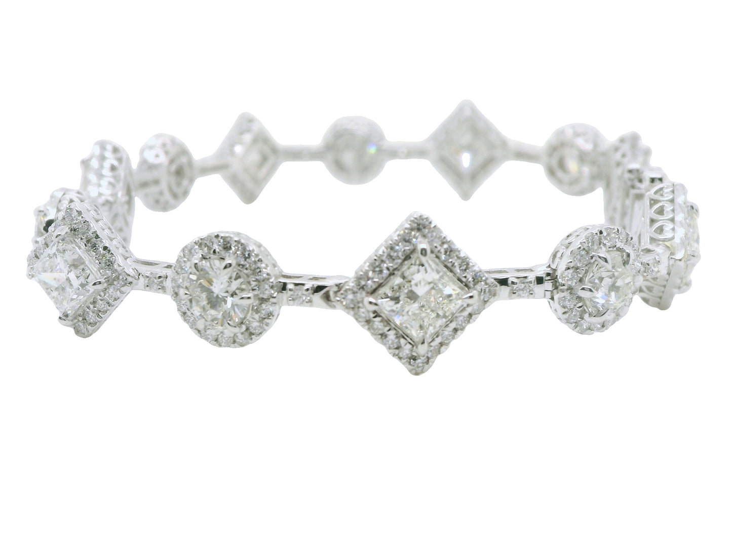 Natural Pear & Round Diamonds Link Bracelet, in White Gold