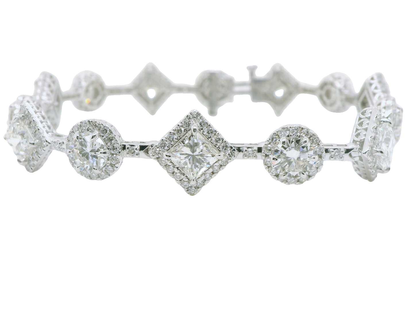 Natural Pear & Round Diamonds Link Bracelet, in White Gold