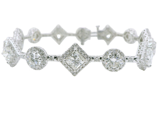 Natural Pear & Round Diamonds Link Bracelet, in White Gold