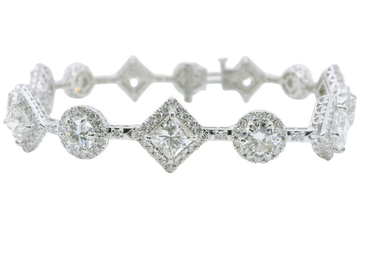 Natural Pear & Round Diamonds Link Bracelet, in White Gold