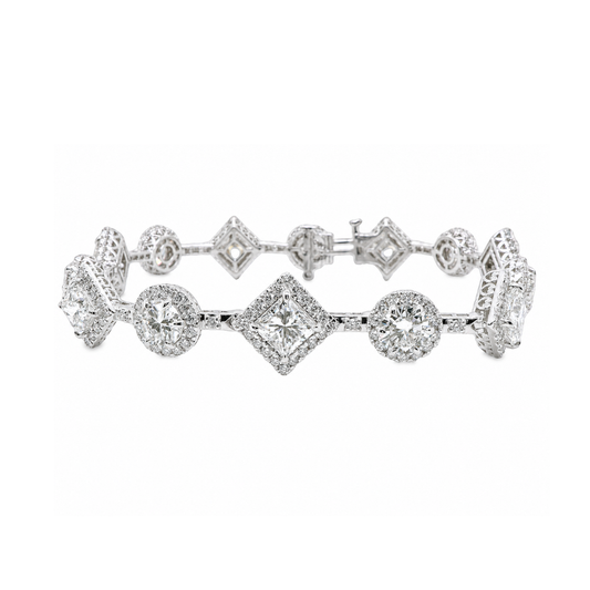 Natural Pear & Round Diamonds Link Bracelet, in White Gold