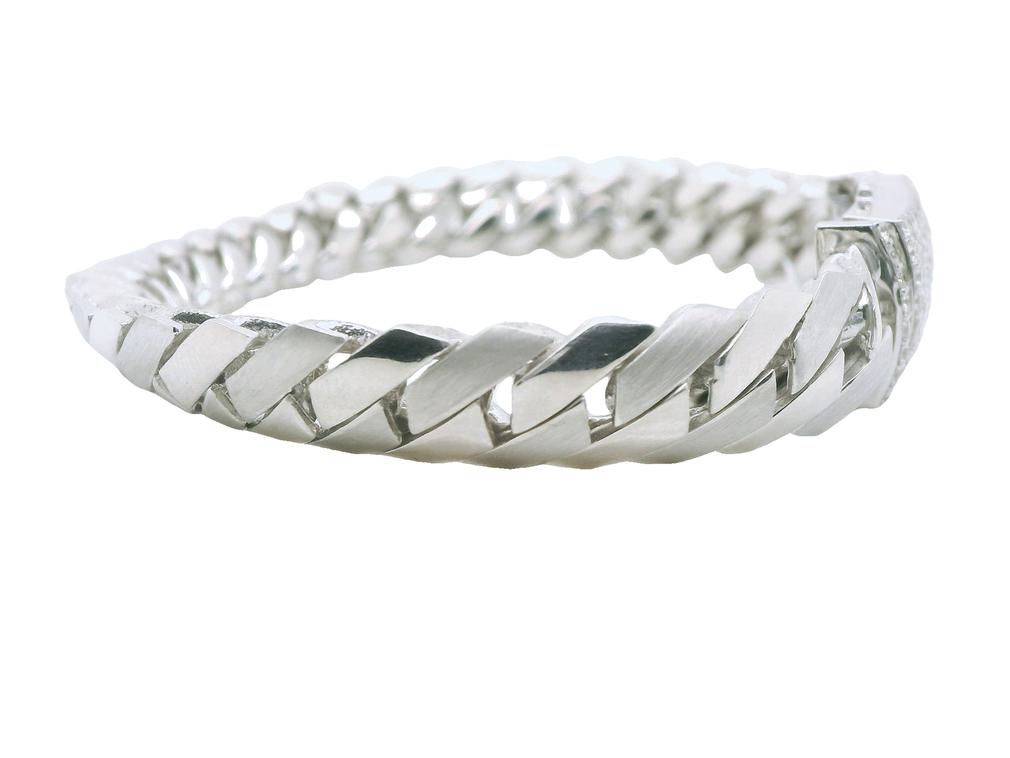 Cuban Link Bracelet with Natural Diamonds, in White Gold