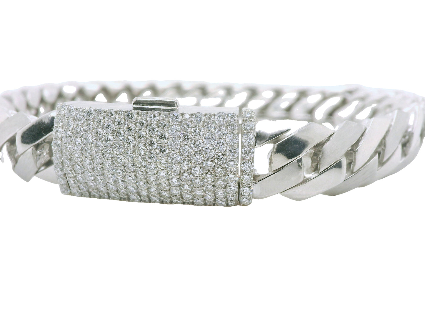 Cuban Link Bracelet with Natural Diamonds, in White Gold