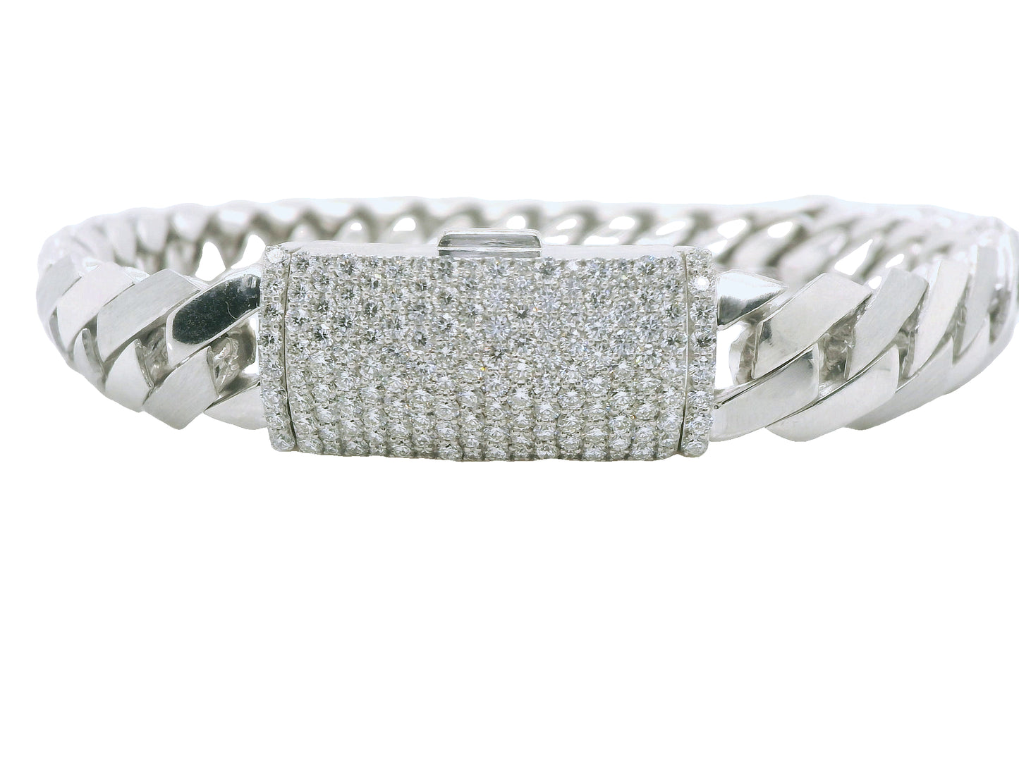 Cuban Link Bracelet with Natural Diamonds, in White Gold